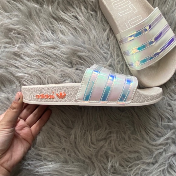 Adidas Off White Iridescent Stripe Slide On Sandal - Picture 2 of 6